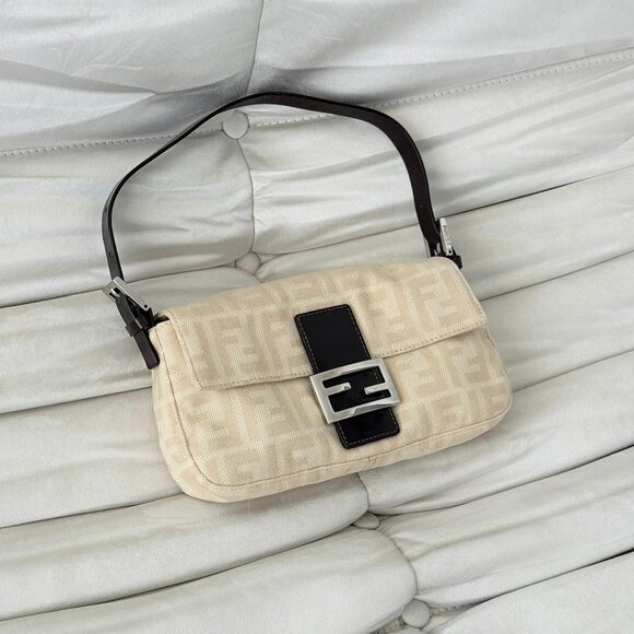[SOLD] Fendi Cream Canvas Zucca Baguette Shoulder Bag - Picture 1 of 14